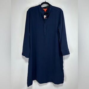 Joe Fresh Navy Tunic Dress Minimalist Long Sleeve Button Front Size L NWT